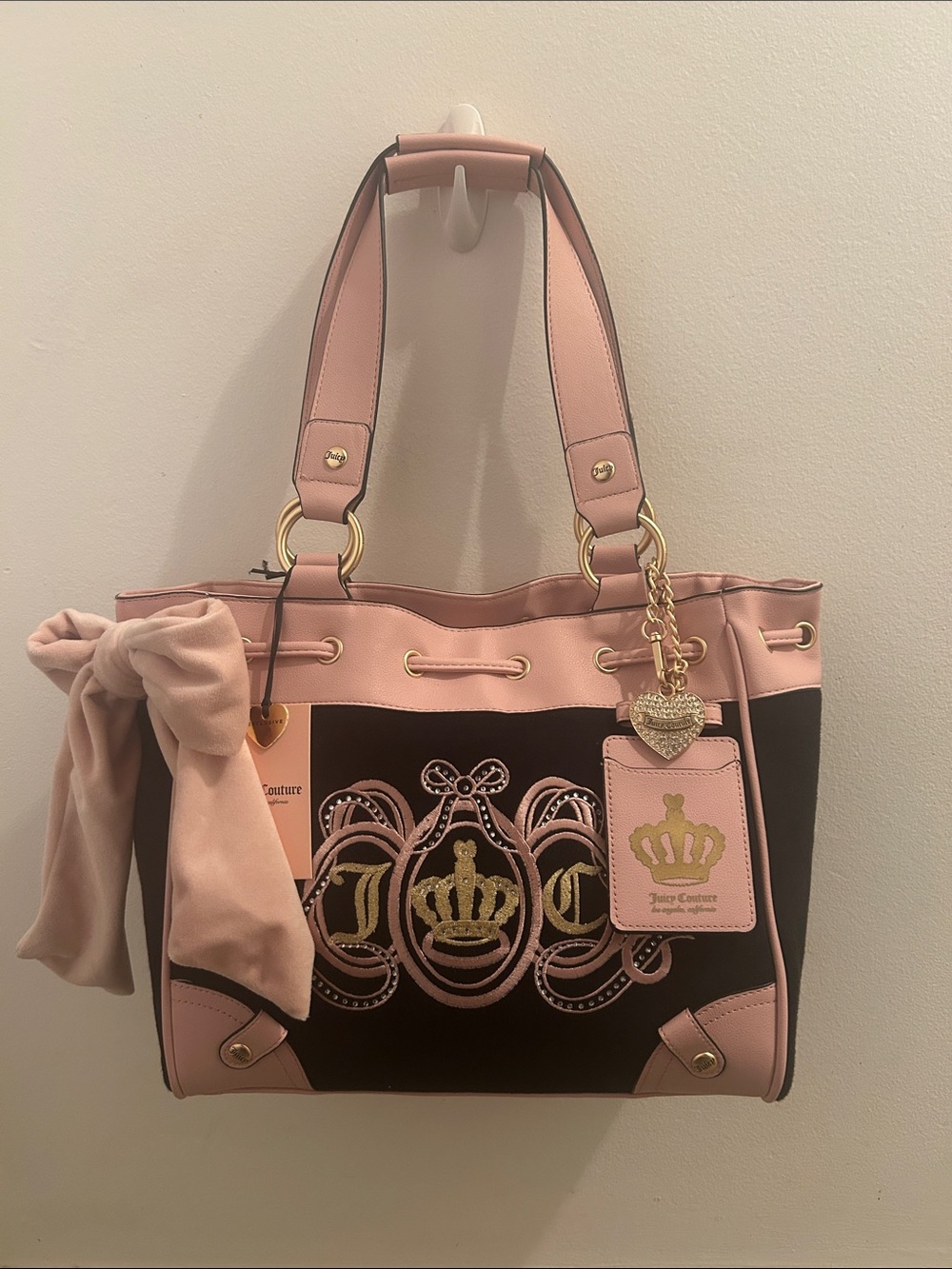 Juicy Couture Pink and Black Crown Embroidered Tote